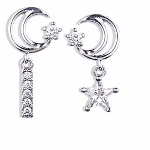 Moon and star silver earrings 3 for $15